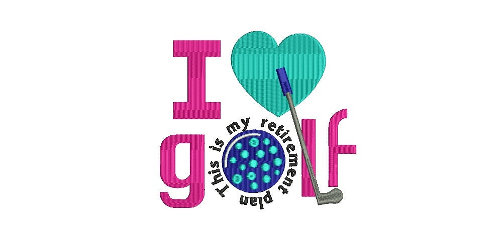 Golf machine Embroidery Design, i love golf, athlete, retirement embroidery, old age embroidery, 3 Sizes, digitized embroidery pattern