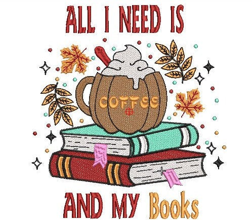 Books machine embroidery design, coffee embroidery, bookworm embroidery, 3 sizes, digitized embroidery pattern, pes file, instant download