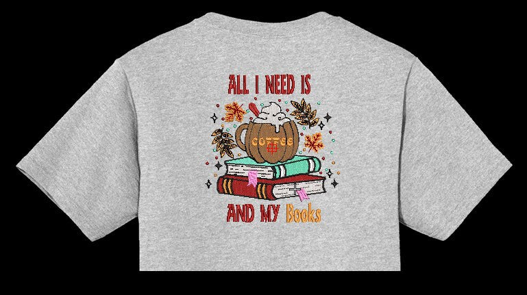 Books machine embroidery design, coffee embroidery, bookworm embroidery, 3 sizes, digitized embroidery pattern, pes file, instant download