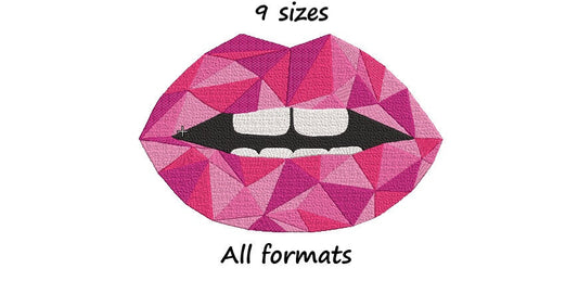 Lips machine embroidery design, polygon embroidery, mosiac embroidery, 9 sizes, pes file, instant download, digitized embroidery pattern