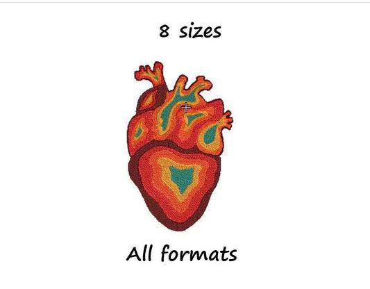 Anatomy machine embroidery design, realistic embroidery, heart embroidery, embroidery file, 8 sizes, digitized embroidery pattern, pes file