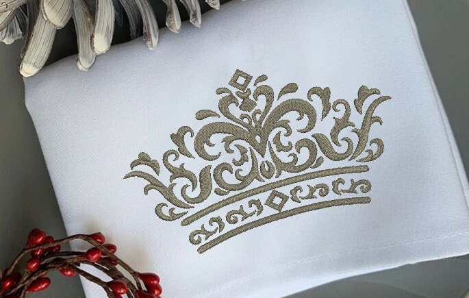 Crown embroidery design, king embroidery, queen embroidery, crest embroidery, tiara embroidery, 8 sizes, digitized embroidery pattern