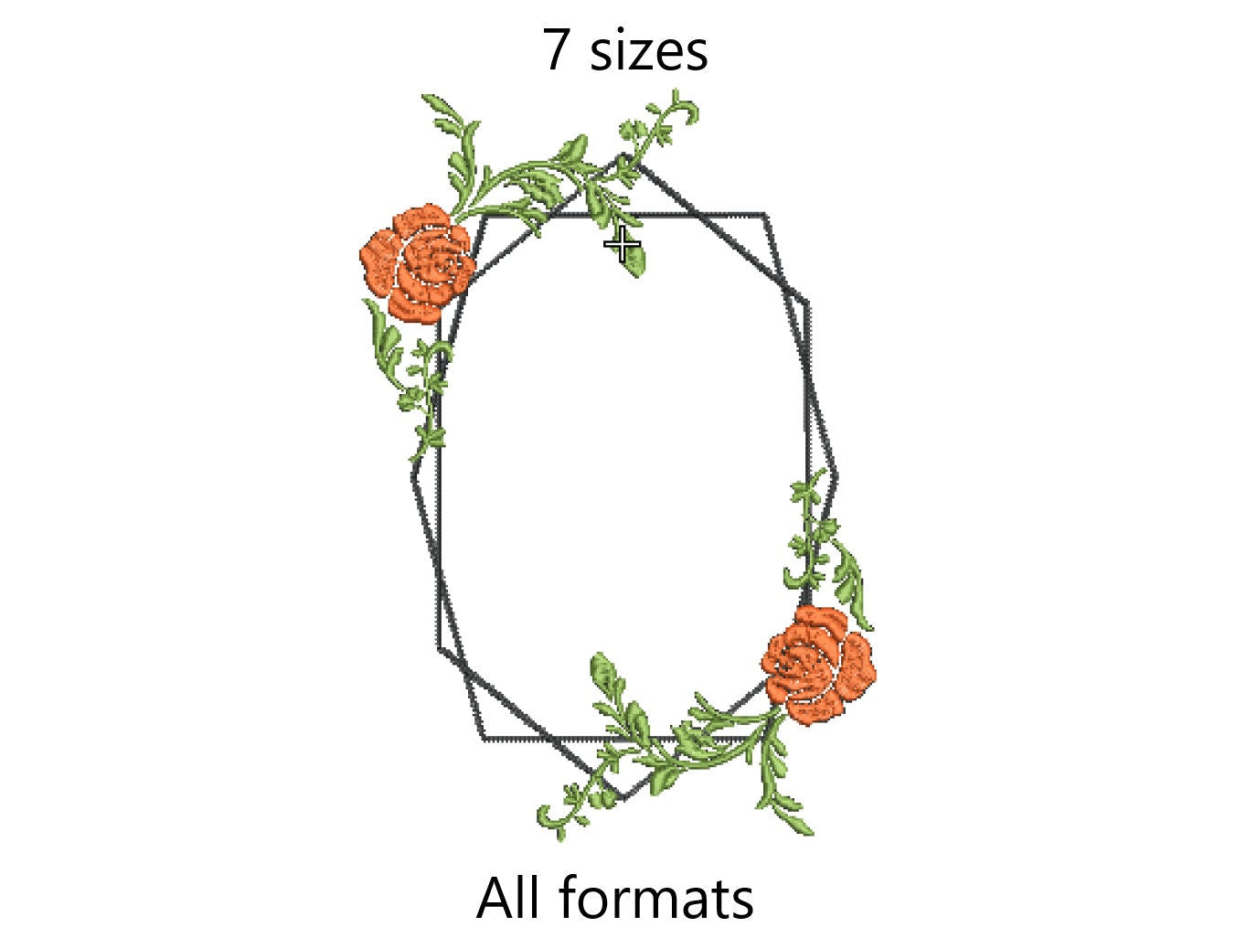 Floral frame machine embroidery design, monogram embroidery, 7 sizes, instant download, digitized embroidery pattern