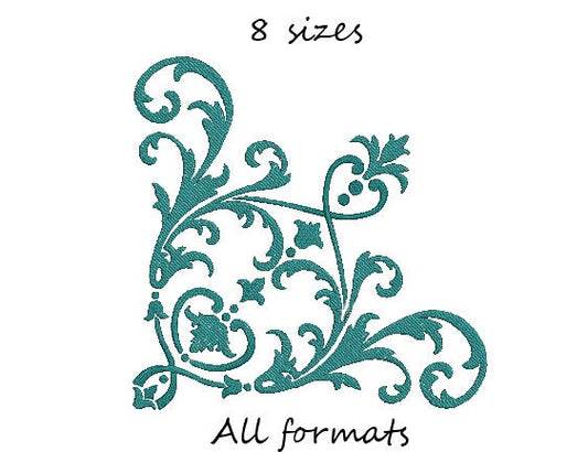 Corner machine embroidery design, floral embroidery, napkin embroidery, tablecloth embroidery, 8 sizes, digitized pattern, instant download