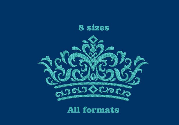 Crown embroidery design, king embroidery, queen embroidery, crest embroidery, tiara embroidery, 8 sizes, digitized embroidery pattern