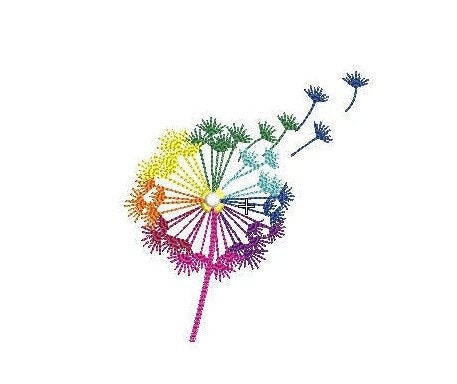 Dandelion embroidery design, flower machine embroidery, colorful embroidery, 3 sizes, digitized embroidery pattern, brother pes file