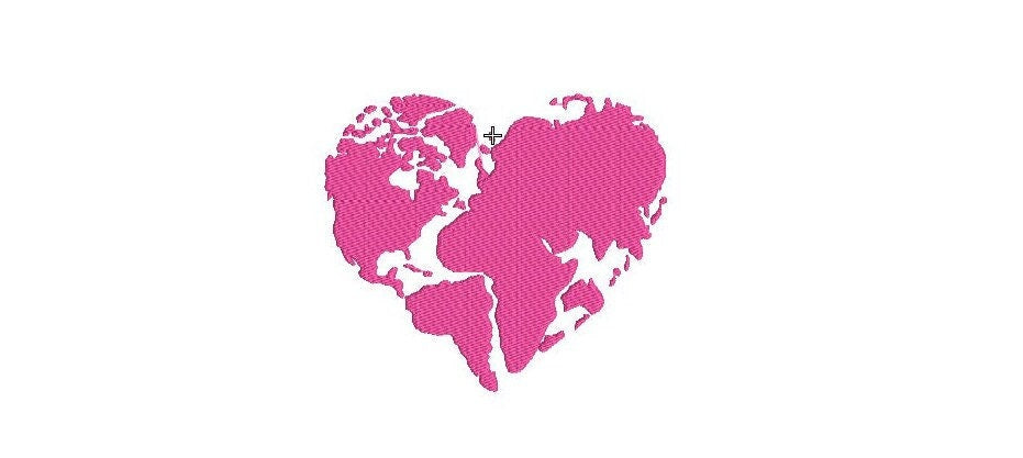 Heart Embroidery design, earth globe, instant download, embroidery file for machine, digital file, 3 Sizes, digitized embroidery pattern