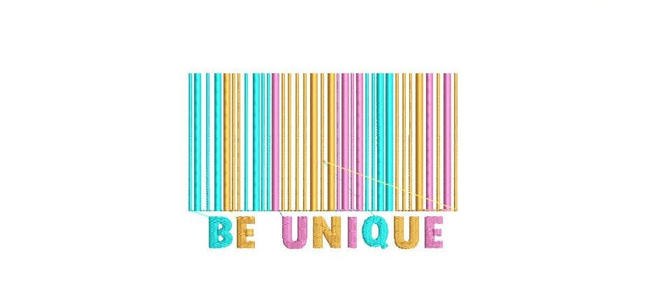 Be Unique machine embroidery design, barcode embroidery, 3 Sizes, digitized embroidery pattern, instant download