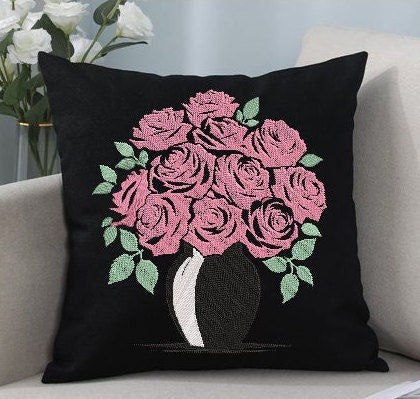 bouquet vessel machine embroidery design, flower vase embroidery, 8 sizes, digitized pattern, instant download, Pes file