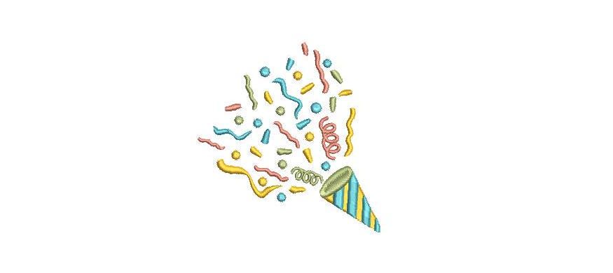 Confetti cannon embroidery design, Party popper embroidery, happiness surprise embroidery, pes file,  9 sizes, digitized pattern